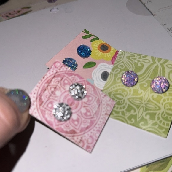 Earrings Glitter 3 pack of studs handmade shimmer shiny NEW - Picture 2 of 2